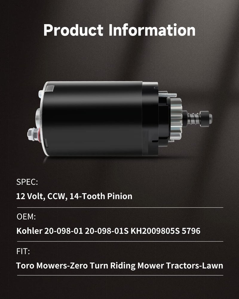OCPTY Starter Fit for Kohler 18 19 21 HP 20-098-01 20-098-01S 20-098-05 20-098-05S 20-098-06 20-098-06S 20-098-08 20-098-10 20-098-10S for Toro for New Holland K0H2009805S KH2009805S 5796 - Image 2